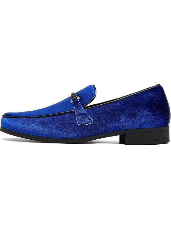 UUBARIS Men\'s Blue Velvet Loafers Metal Buckle Comfortable Slip On Formal Shoes main image 6